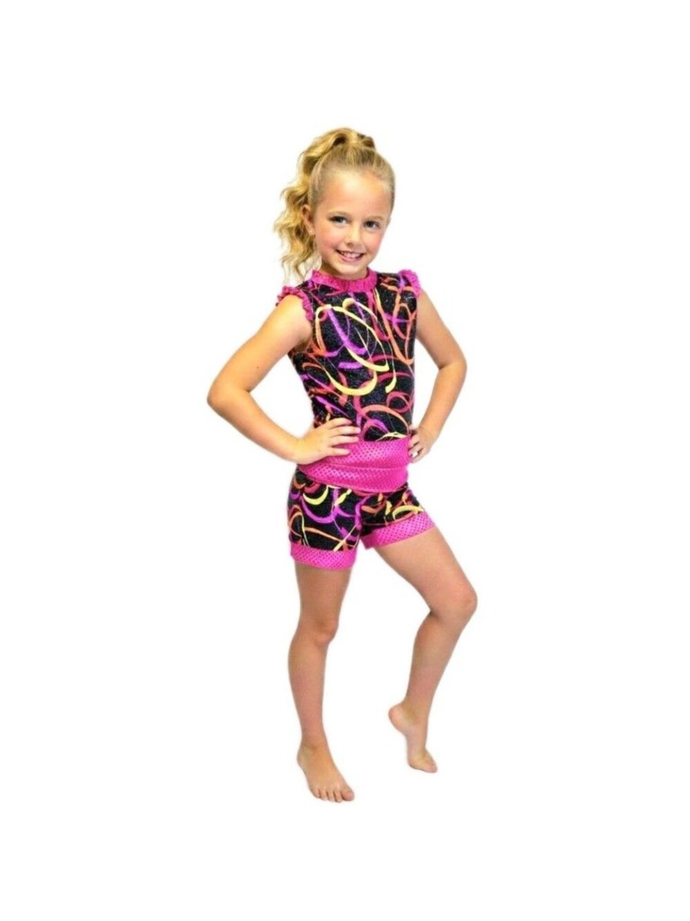 Duck Crossing 2-pc Sequin Ruffle Open Back Dance Costume Shorts Top Set Girls M
